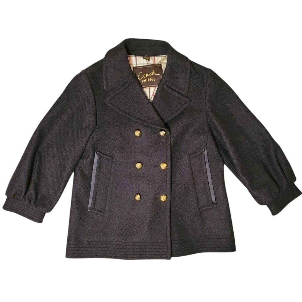 Coach 1941 Double Breasted Wool Pea Coat Women's Size 10 Black w/ Gold Buttons